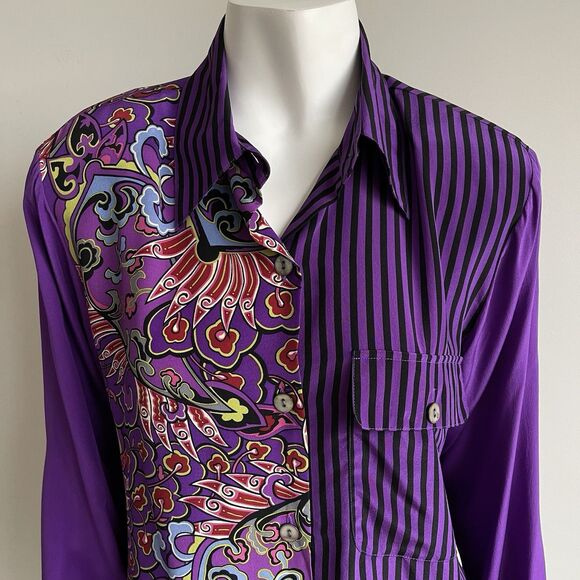 KOOS Of Course 100% Silk Shirt Top Blouse Sz Small Purple Boho Artsy Halloween - Picture 2 of 13